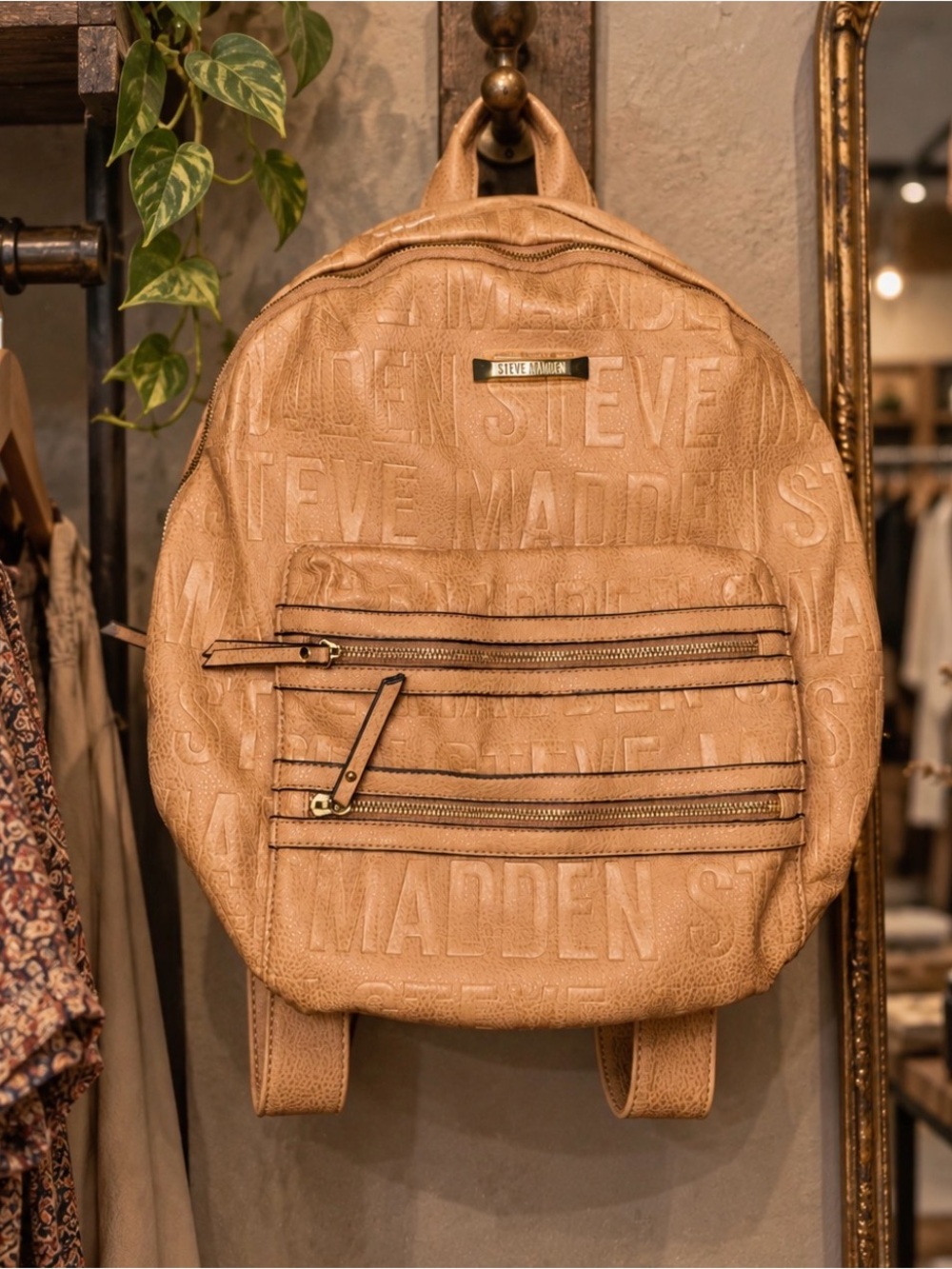 Steve Madden Women's Brown Leather Textured Backpack Bag